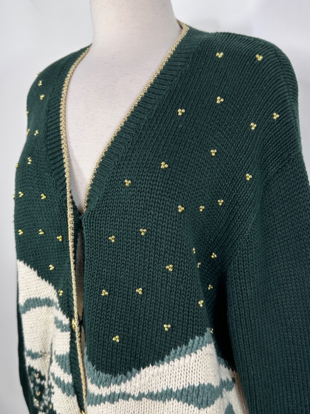 Vtg. CHRISTOPHER & BANKS Hand Embroidered Christmas V - Neck Cardigan Sweater XL - Picture 5 of 15
